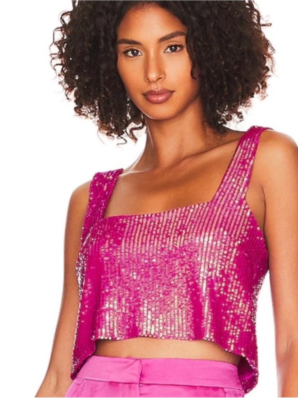 Show Me Your Mumu Tara Crop Top in Pink Disco Sequin XL